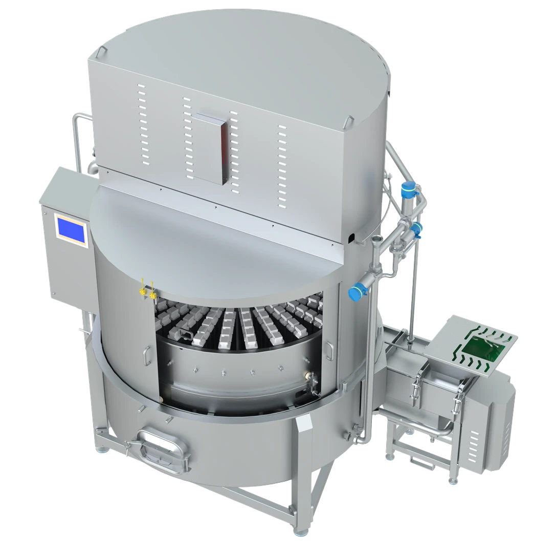 Rotary Molder with integrated CIP system — head open showing mold carousel